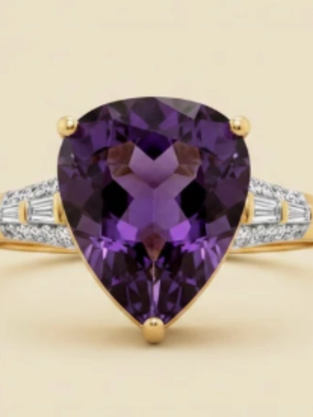 10K Diamond Shield Cut Amethyst Bridal Registry Wedding Engagement Ring